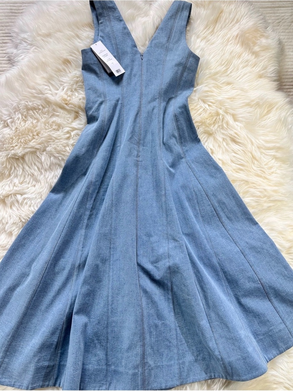 VERONICA BEARD NWT Lou pleated denim midi dress RFID tags - Picture 8 of 11